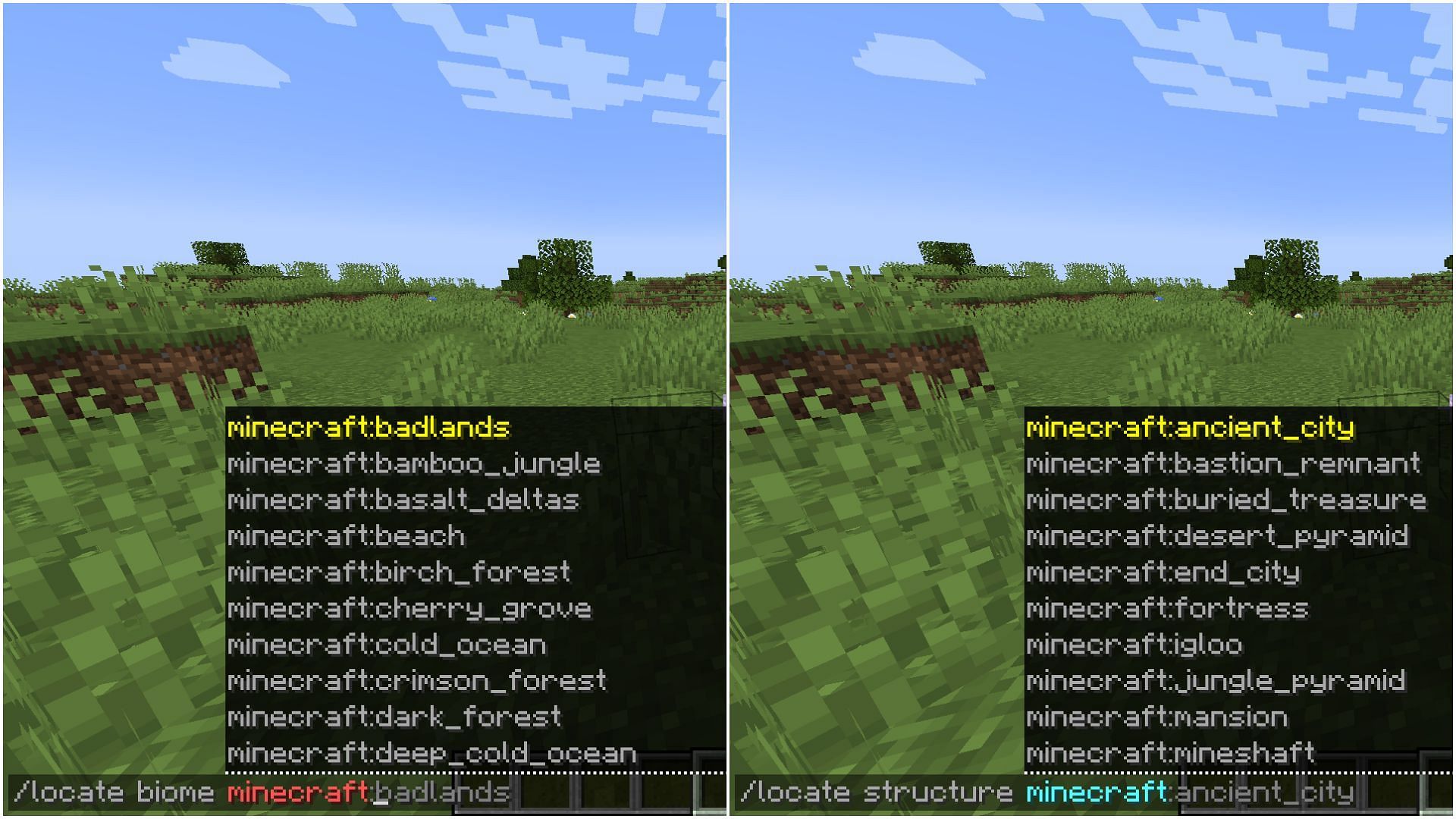 Use the locate command to get the coordinates of structures and biomes (Image via Sportskeeda Gaming || Mojang Studios)